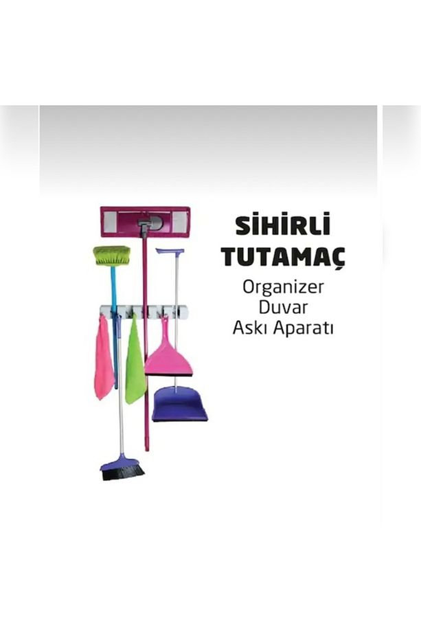 Tutamaç Fırça Tutucu Mop Paspas Askısı Organizer Duvar Askı Aparatı - 1