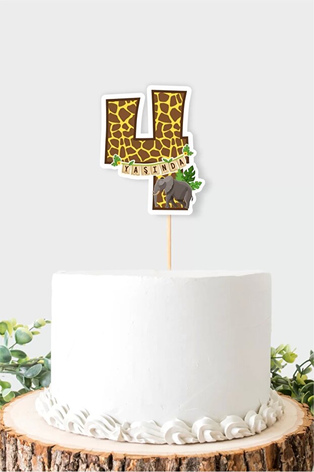Safari Themed 4 Year Old (four) Cake Decoration *thick Paper