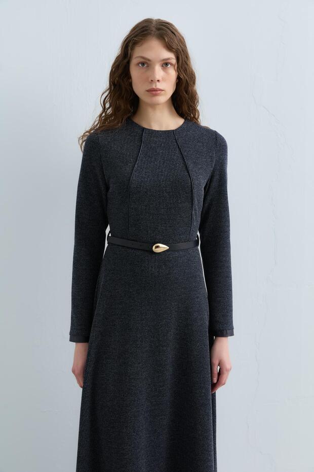 Kemerli Örme Elbise Lacivert - 8