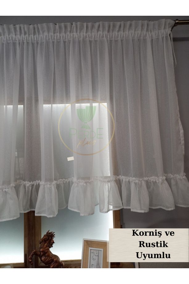 Keten Tül Perde Fırfırlı / Korniş ve Rustik Uyumlu / Petek Üstü Tül Perde - 3