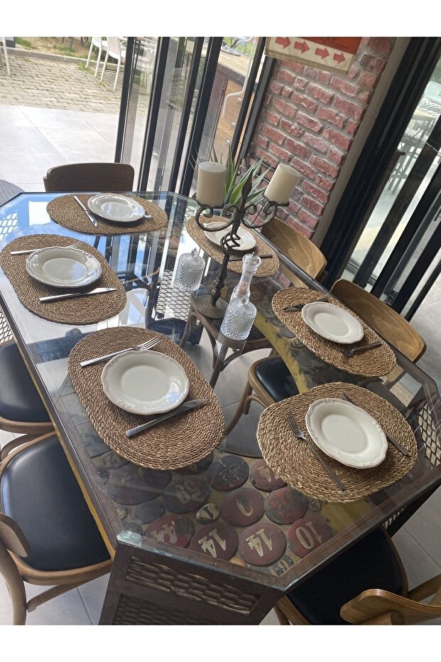 Hasır Amerikan Servis Bambu Örme Supla 6'lı Oval 30x45cm - 1