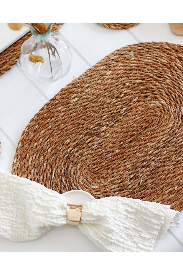 Dörtlü Hasır Amerikan Servis Bambu Örme Supla 4'lü Oval 30x45cm - 4