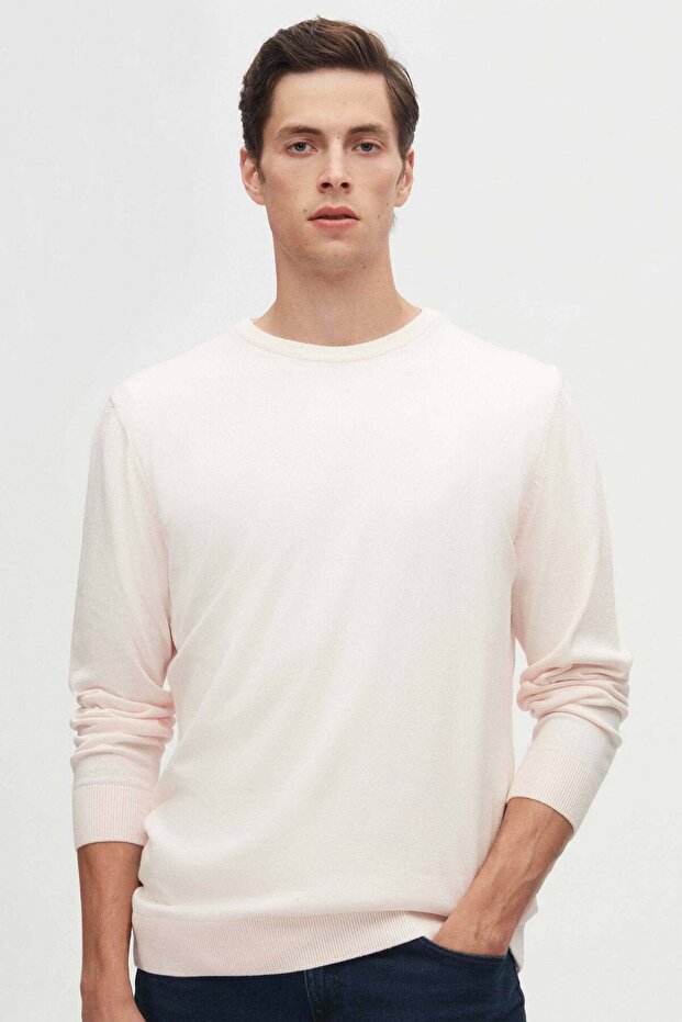 Regular Fit Powder Non-Pilling Crew Neck Knitwear Sweater