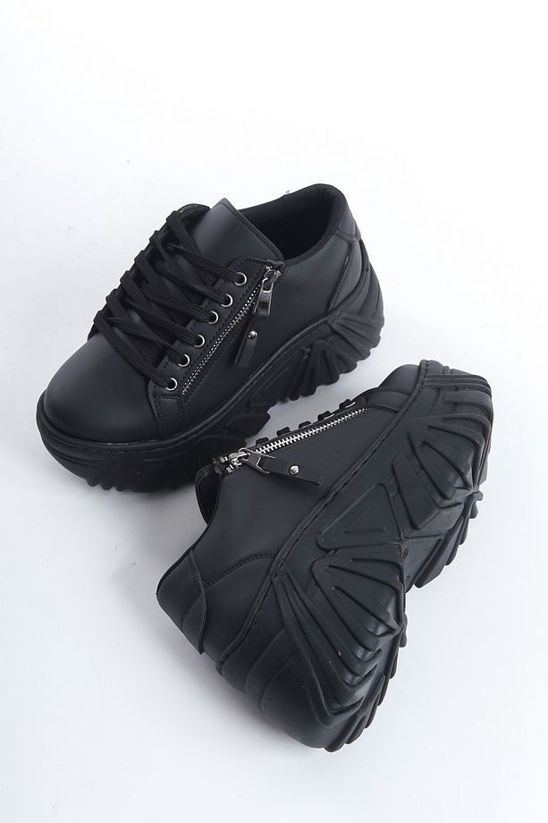 Lara Fermuarlı Platform Yüksek Taban Spor Ayakkabı Kadın Siyah Sneaker - 4