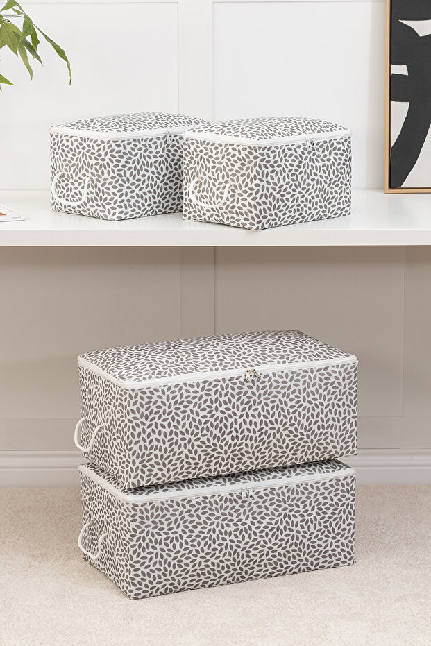 4-Piece Gray Leaf Printed Bed Base Sweater Pique Blanket Clothes Clothing Scraps