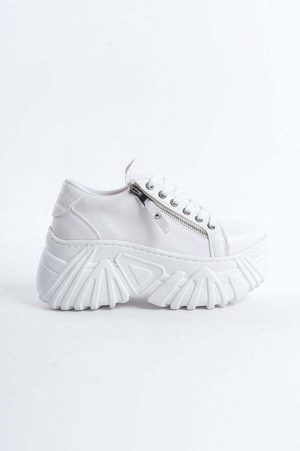 Lara Fermuarlı Platform Yüksek Taban Spor Ayakkabı Kadın Beyaz Sneaker - 1