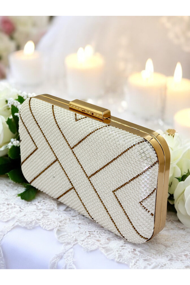 Women's Evening Dress Bag – Gold Stone Embellished, Wedding, Engagement, Graduation | Gold