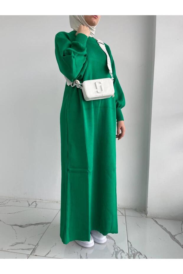 Yeşil Çelik Örme Elbise - 3