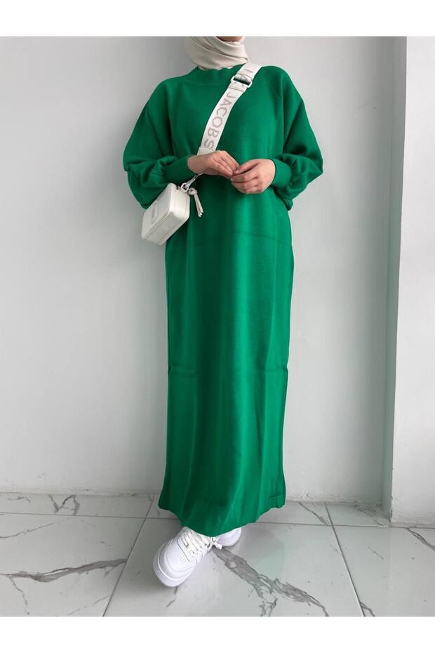 Yeşil Çelik Örme Elbise - 4