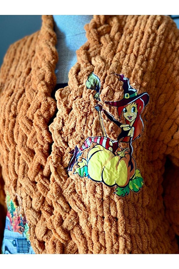 El örgüsü pumpkin baskılı puffy polar chunky hırka - 3