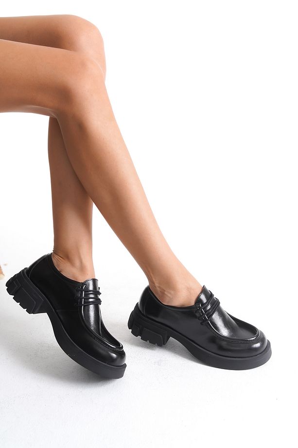 Kadın Loafer Makosen Bağcıklı Kalın Taban Günlük Ayakkabı Forel Siyah - 3
