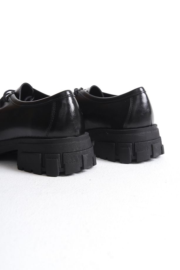 Kadın Loafer Makosen Bağcıklı Kalın Taban Günlük Ayakkabı Forel Siyah - 6