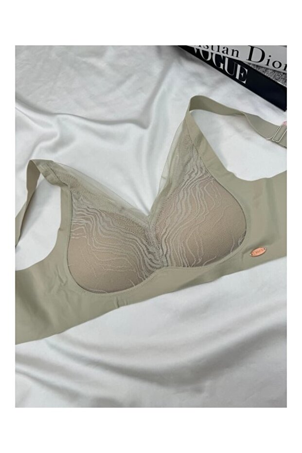 Laser Cut Bra Without Underwire with Detachable Pads and Lace Detail