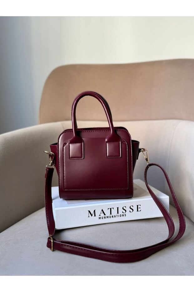 Women's Burgundy Faux Leather Timeless Trend Model Cross Strap Hand and Shoulder Bag