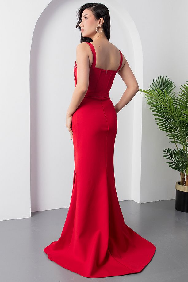 Göğüs Boncuk İşlemeli Abiye Elbise ECR5164 - 8