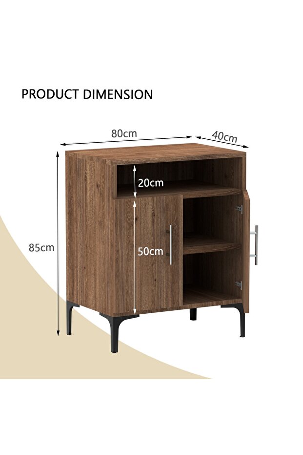 Medium Height Cabinet with 2 Door Storage and Single Open Shelf-Truffle Davos Oak - 2