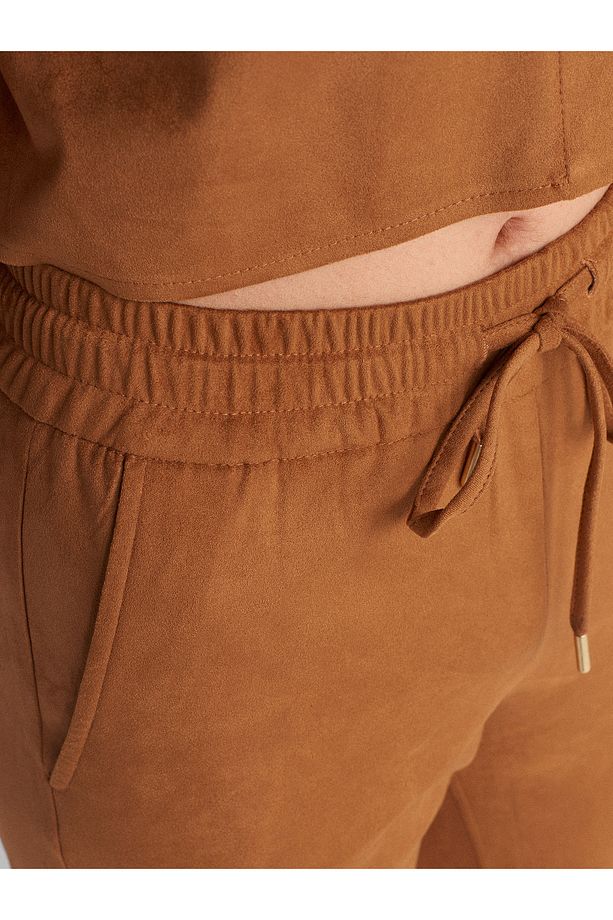 71594 Manşetli Jogger Süet Pantolon-Taba - 4