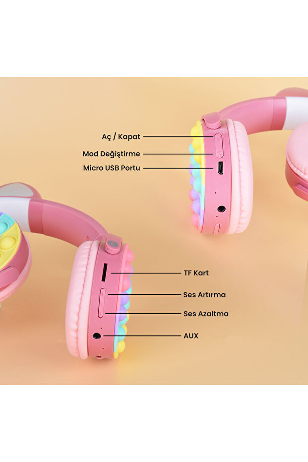 Zore CXT-950 RGB Led Işıklı Kedi Kulağı Band Tasarımı Ayarlanabilir Katlanabilir Kulak Üstü Bluetoot - 7