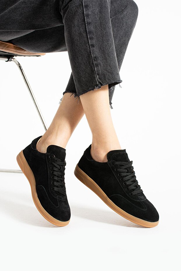 Black Genuine Leather Women's Sneakers