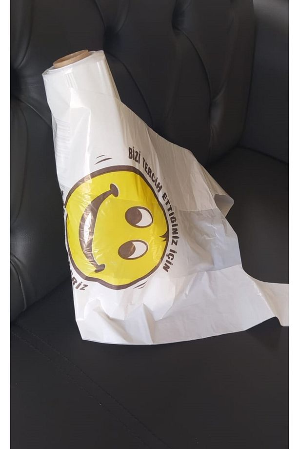 1 Adet Büyükboy Gülenyüz Baskılı Poşet Market Manav Hışır Atlet Poşet (28X55 CM) - 1