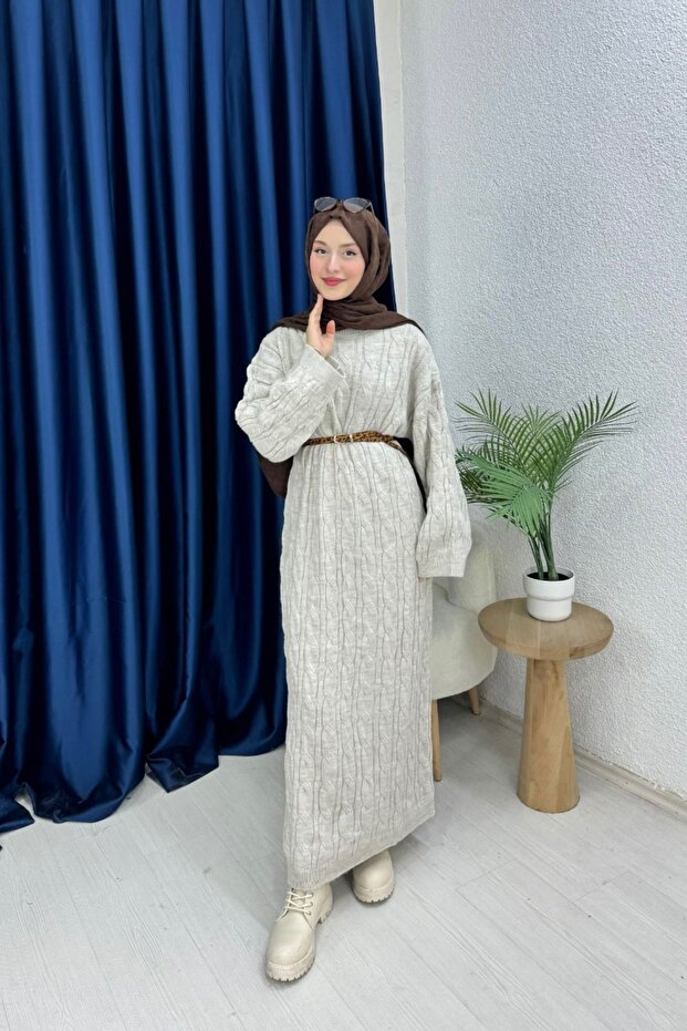 Örgülü Triko Elbise - 3