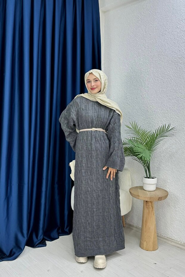 Örgülü Triko Elbise - 3