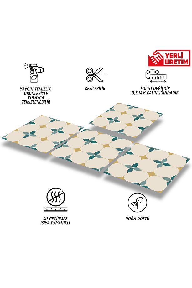 Kendinden Yapışkanlı Zümrüt Çiçekli Desenli Pvc Karo 30x30 Cm (11 ADET) 1m2 - 2