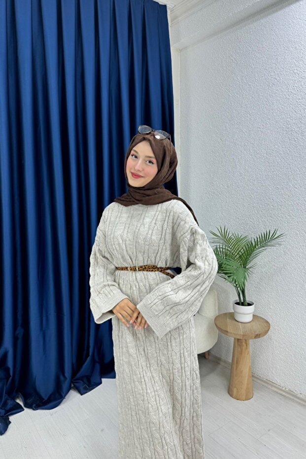 Örgülü Triko Elbise - 2