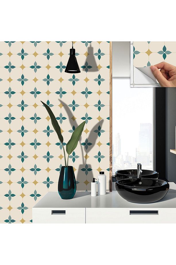 Kendinden Yapışkanlı Zümrüt Çiçekli Desenli Pvc Karo 30x30 Cm (11 ADET) 1m2 - 4