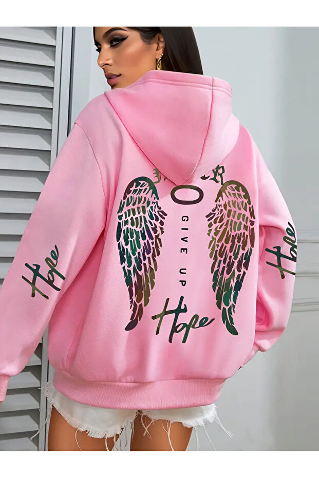 Melek Kanatlı Kapüşonlu Sweatshirt - 1