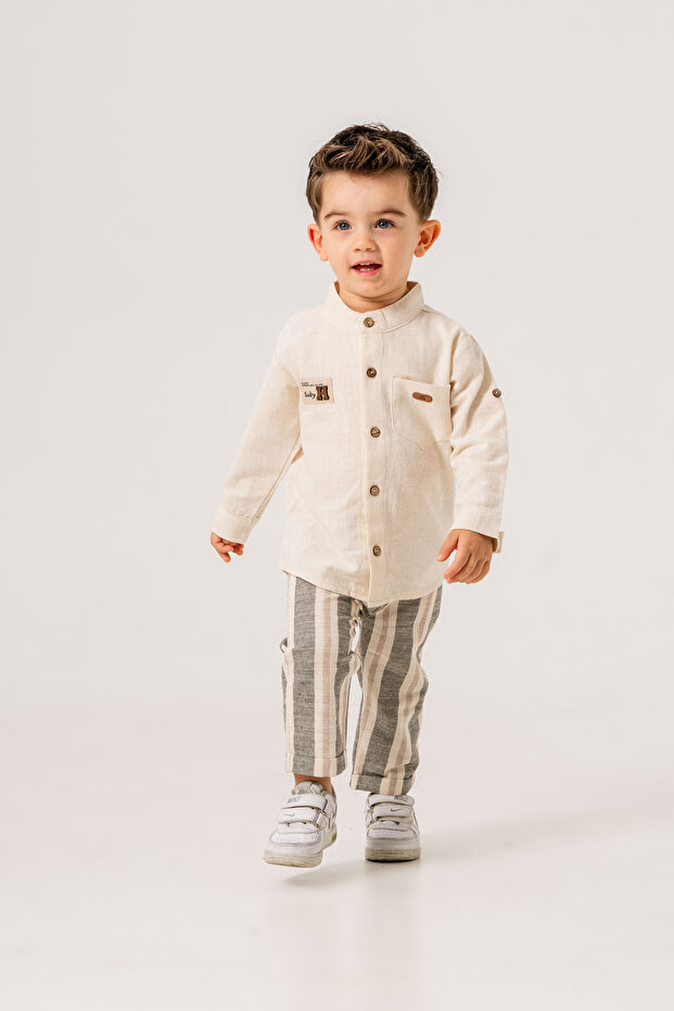 Baby Boy Linen Shirt Striped Double Set