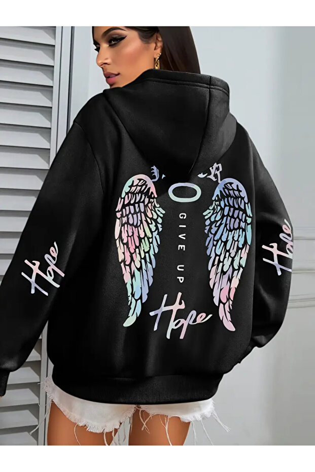 Melek Kanatlı Kapüşonlu Sweatshirt - 1