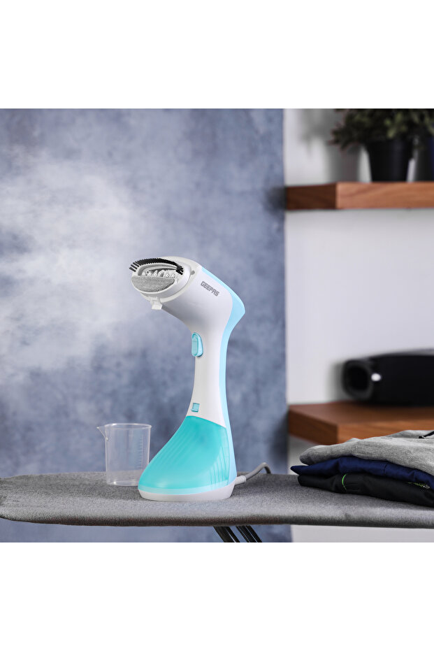 Handheld Garment Steamer- 1300 W, Vertical Ironing, and 260 ml Capacity/ Blue and White