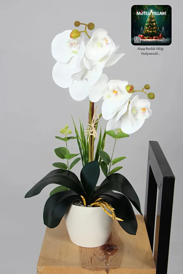 Dekoratif Mini Yapay Islak Orkide Beyaz 45 cm - 1