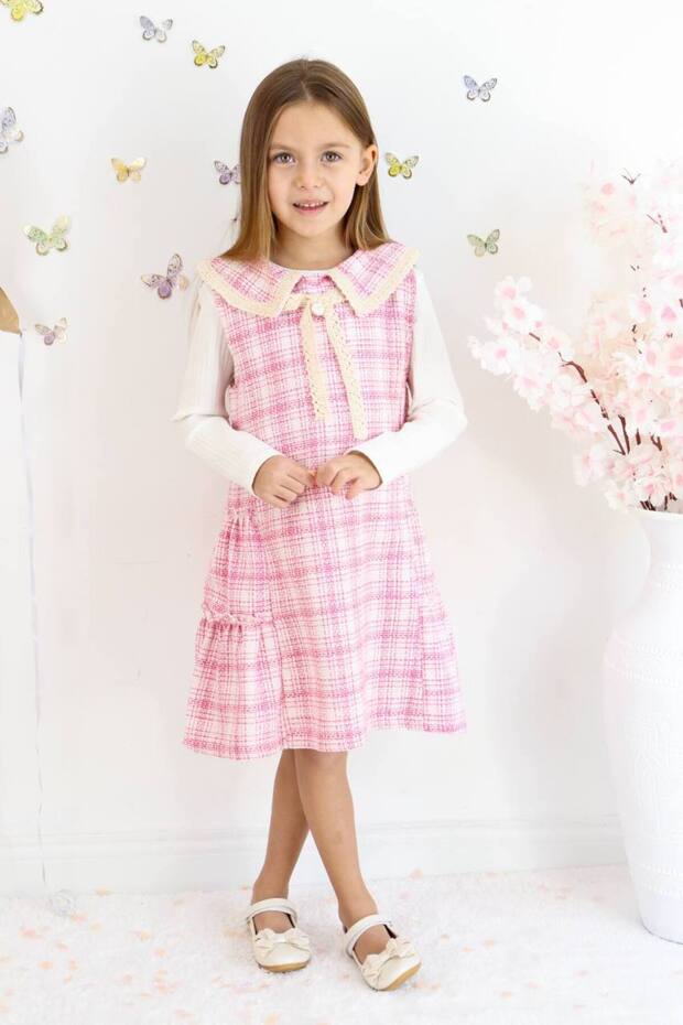 Girl's Gilet Detailed Dress and Ribbed Badi Suit Gilet Eid