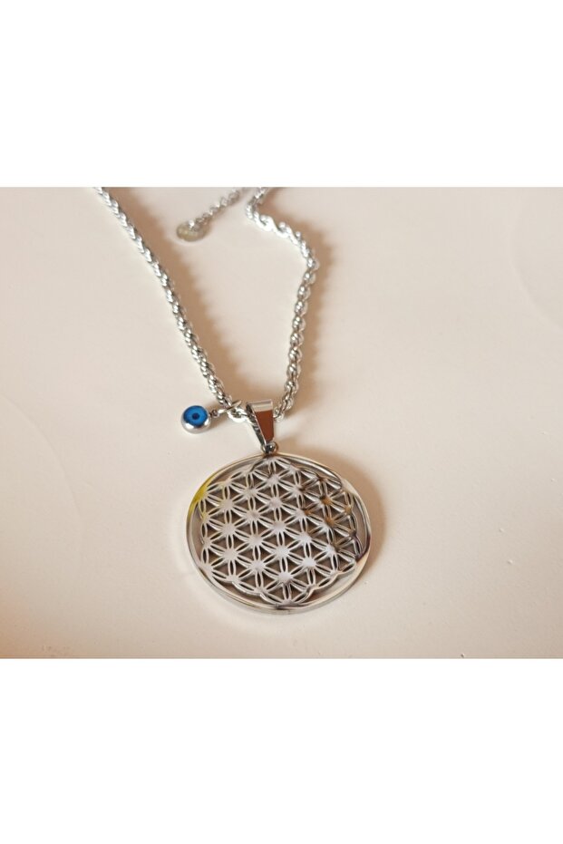 Yaşam Çiçeği Sembolü Çelik Kolye - 5