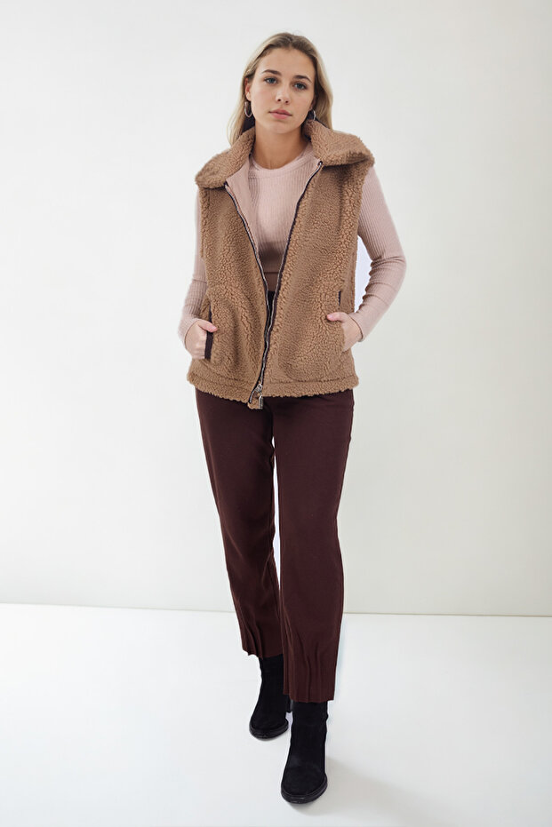 Deri Şeritli Kürk Yelek - 2