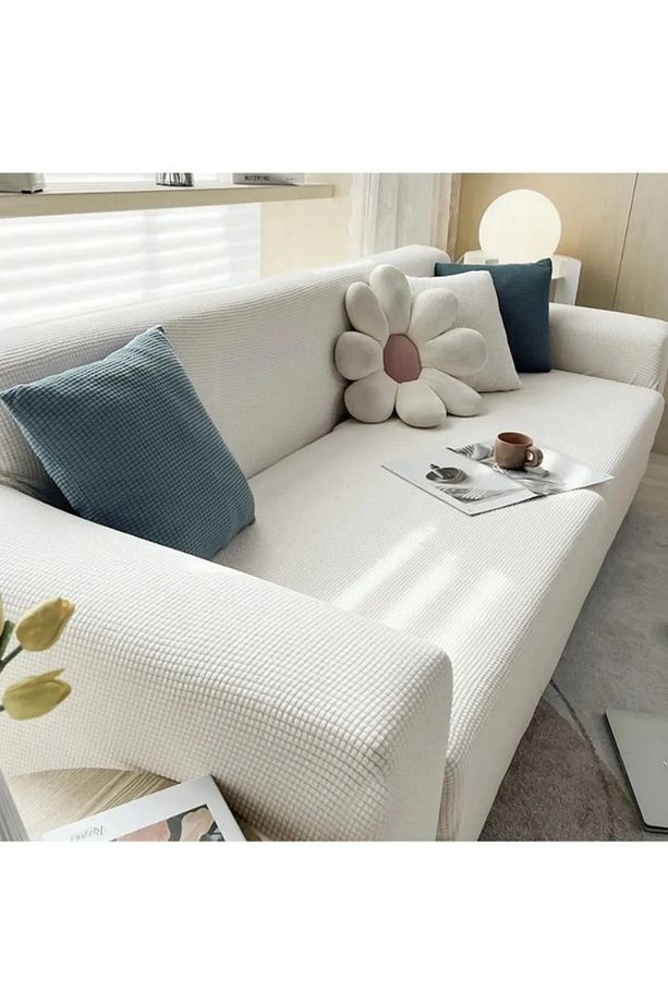 HOME Likrali Streç Lastikli Esnek Yikanabilir Kare Desen 3Kişilik Likrali Kotuk Örtüsü - 1