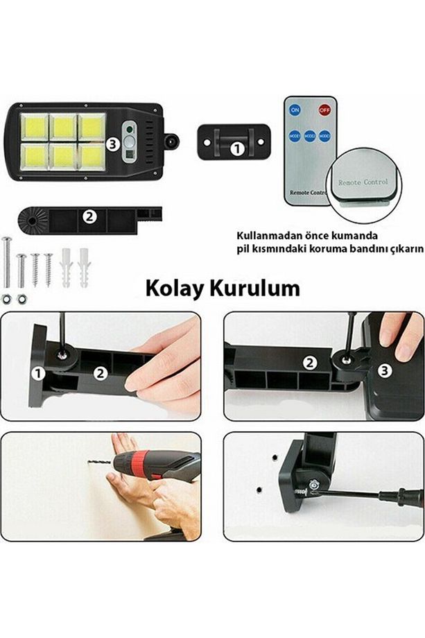 2 Adet Solar Güneş Enerjili Hareket Sensörlü Kumandalı 3 Modlu Led Bahçe Sokak Lambası - 3