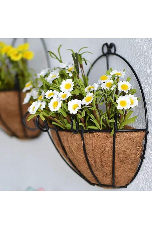 Çiçek Sepeti Duvar Saksısı Kapı Sepeti Coco Elyaf Makreme Saksı 25cm - 4