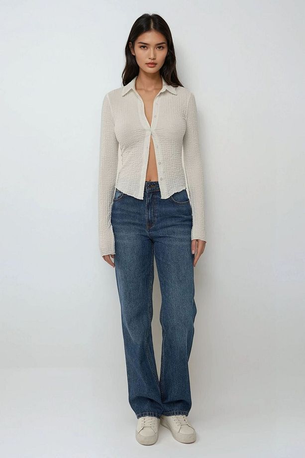 Slim Fit Dokulu Uzun Kollu Üst - 4