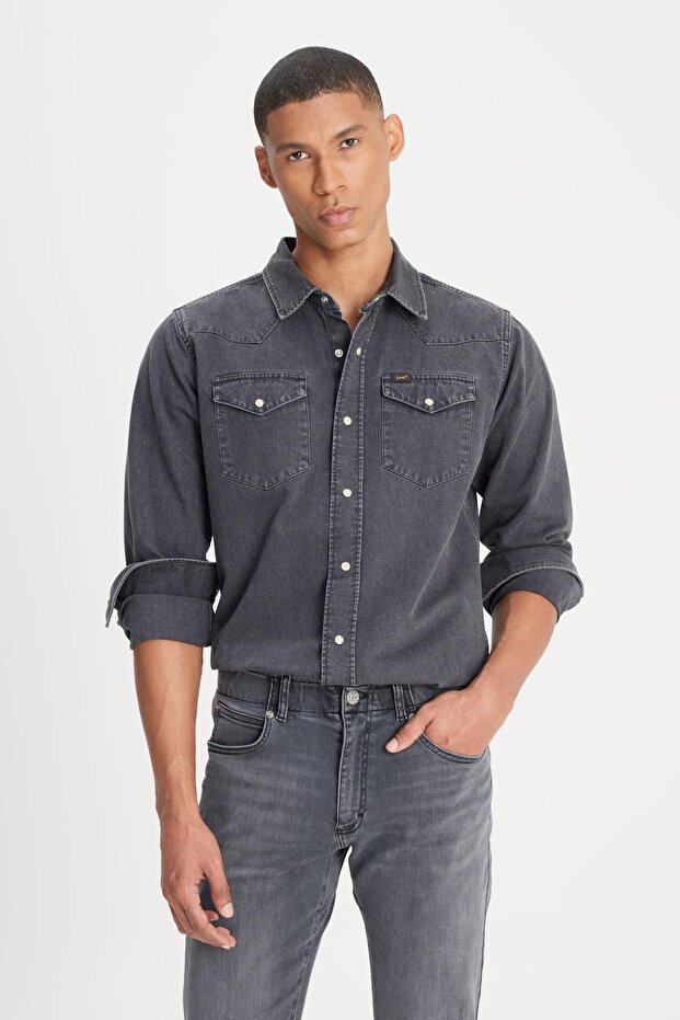 Regular Fit Regular Cut 100% Cotton Anthracite Jean Jeans Shirt