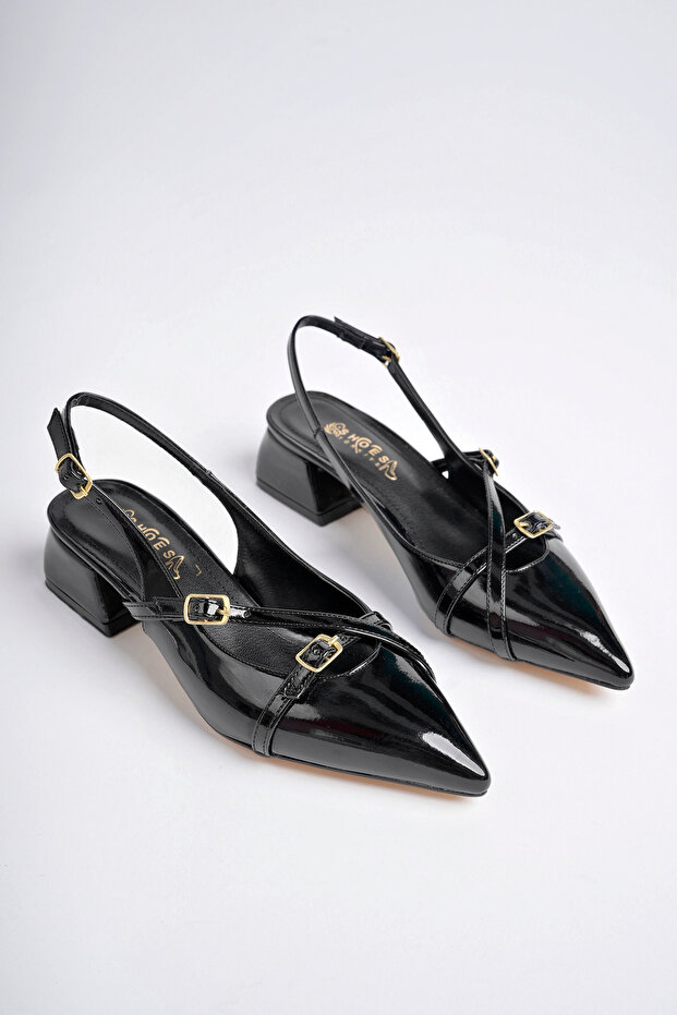 Women's Black Patent Leather Heeled Shoes