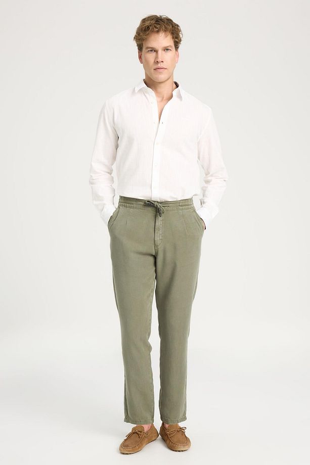 Regular Fit Normal Kesim Normal Bel Düz Paça Erkek Camel Rengi Bağcıklı Chino Pantolon - 6