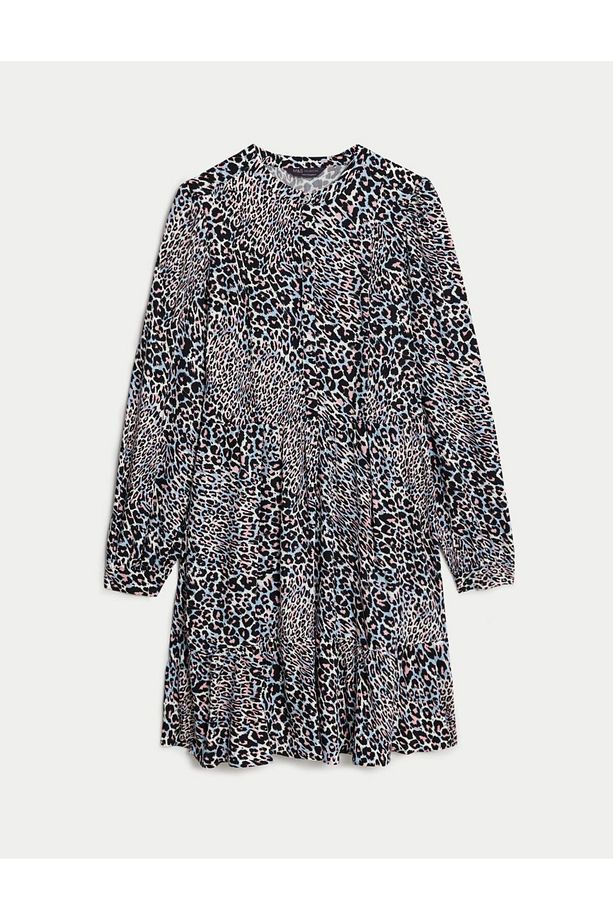 Leopar Desenli Mini Elbise - 4