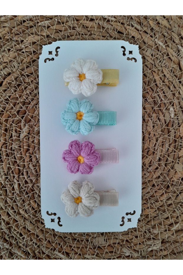 Hand Knitted Colorful Daisy Model Baby and Girl's Buckle Set of 4 Clips