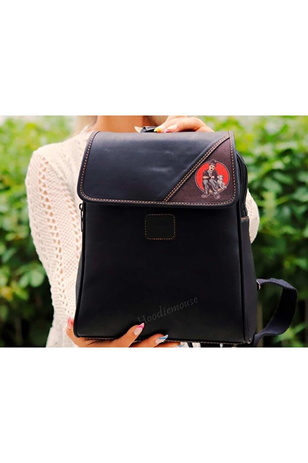 Charlie Chaplin Figured Business Backpack Ethnic Bohemian Style - Black