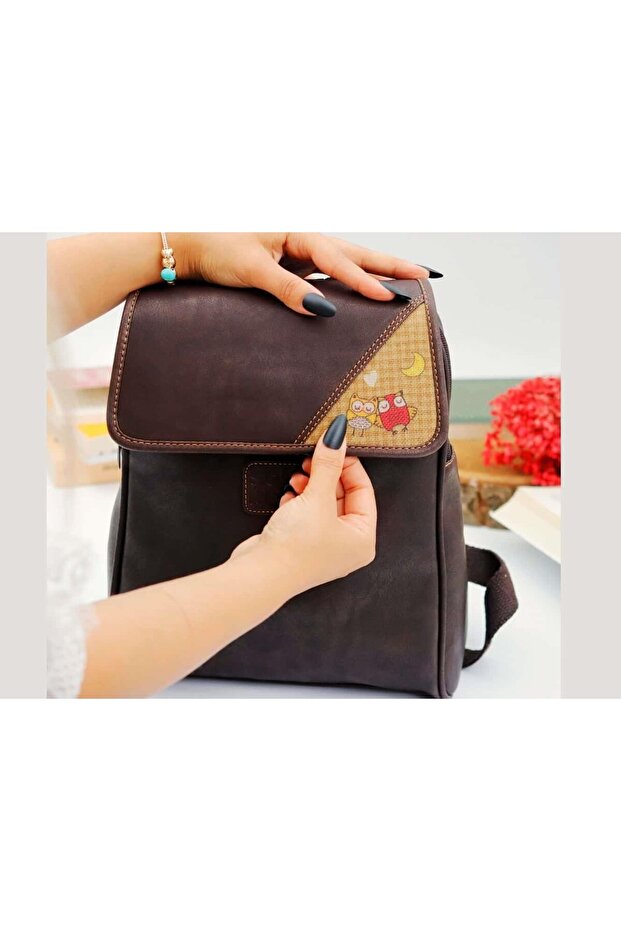 Owl Figured Business Backpack Ethnic Bohemian Style - Aci Kahve