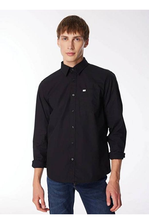 Regular Fit Normal Kesim %100 Pamuk Siyah Gömlek - 5