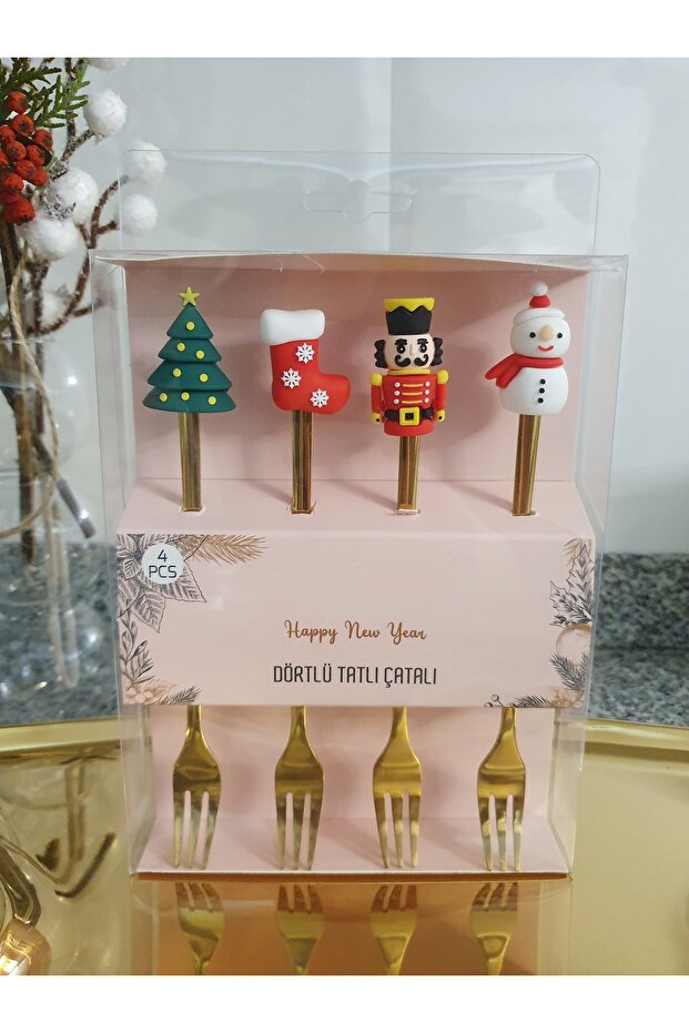 Yılbaşı Temalı Gold Tatlı Çatal Seti - 1